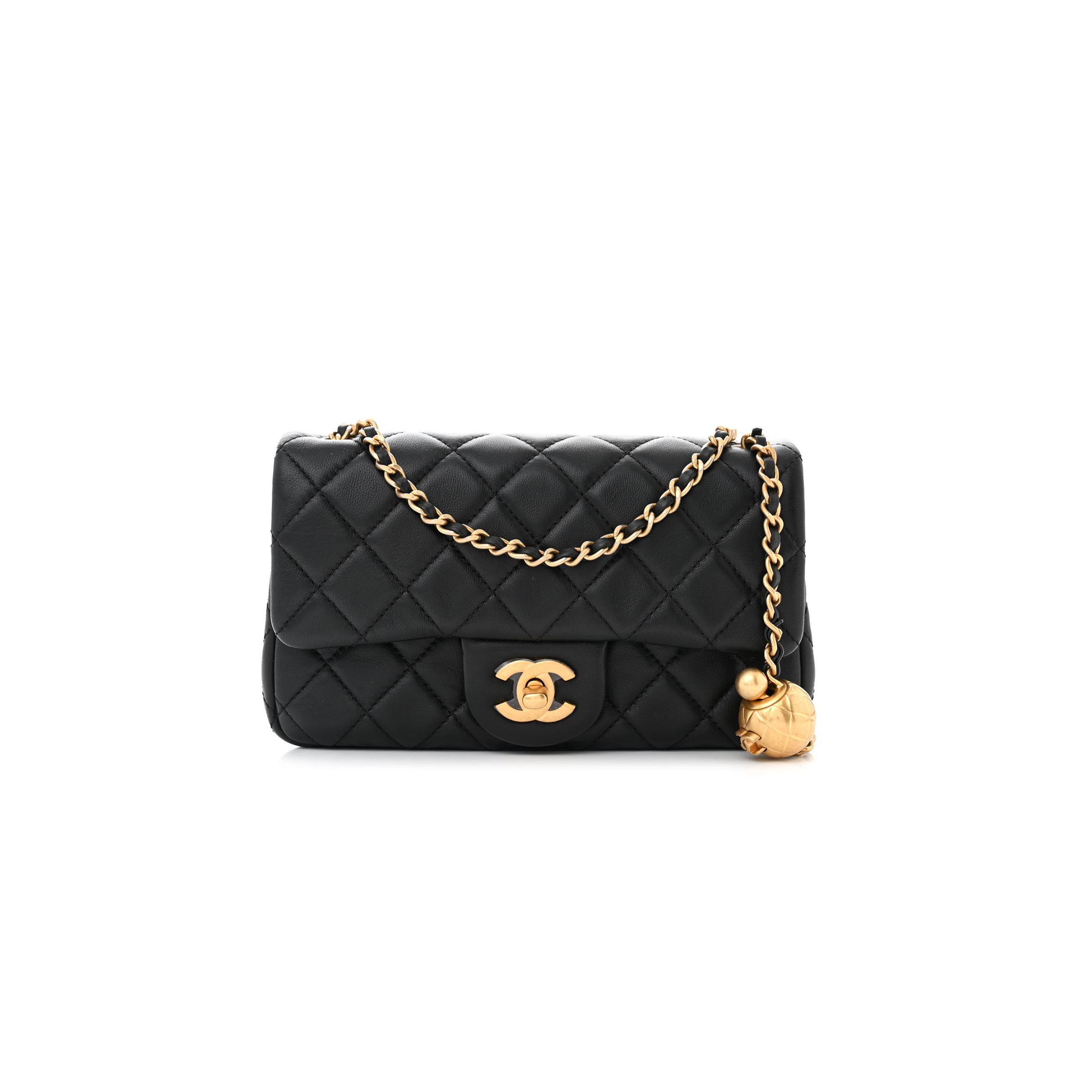 CHANEL LAMBSKIN QUILTED MINI RECTANGULAR PEARL CRUSH FLAP BLACK AS1787 (19*13*6cm)